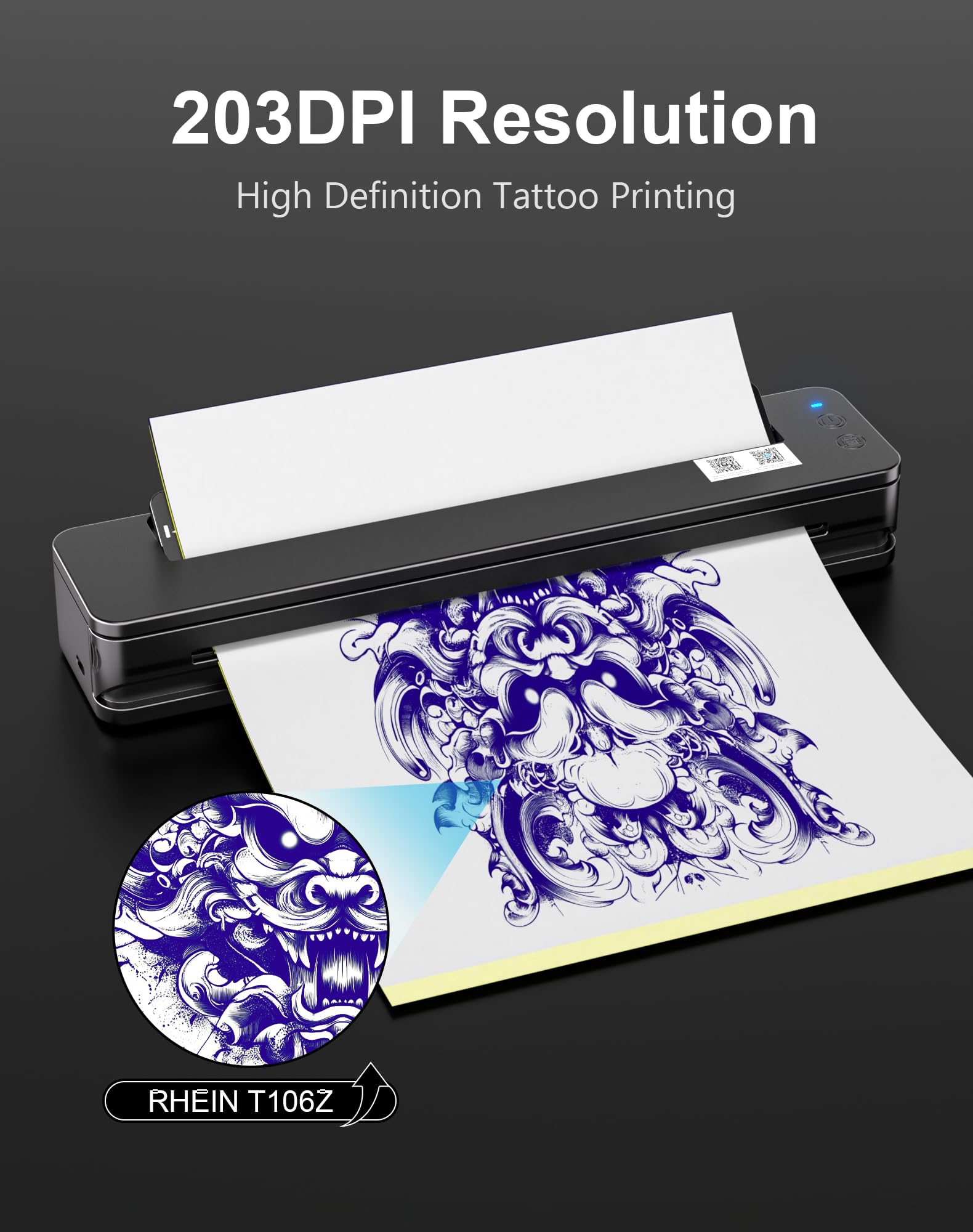 RHEIN Bluetooth Drucker Tragbar 2500mAh Akku Maschine Professionell Transfer Printer mit 10PCS A4 Transferpapier Kompatibel zu Android und iOS T106Z-EU