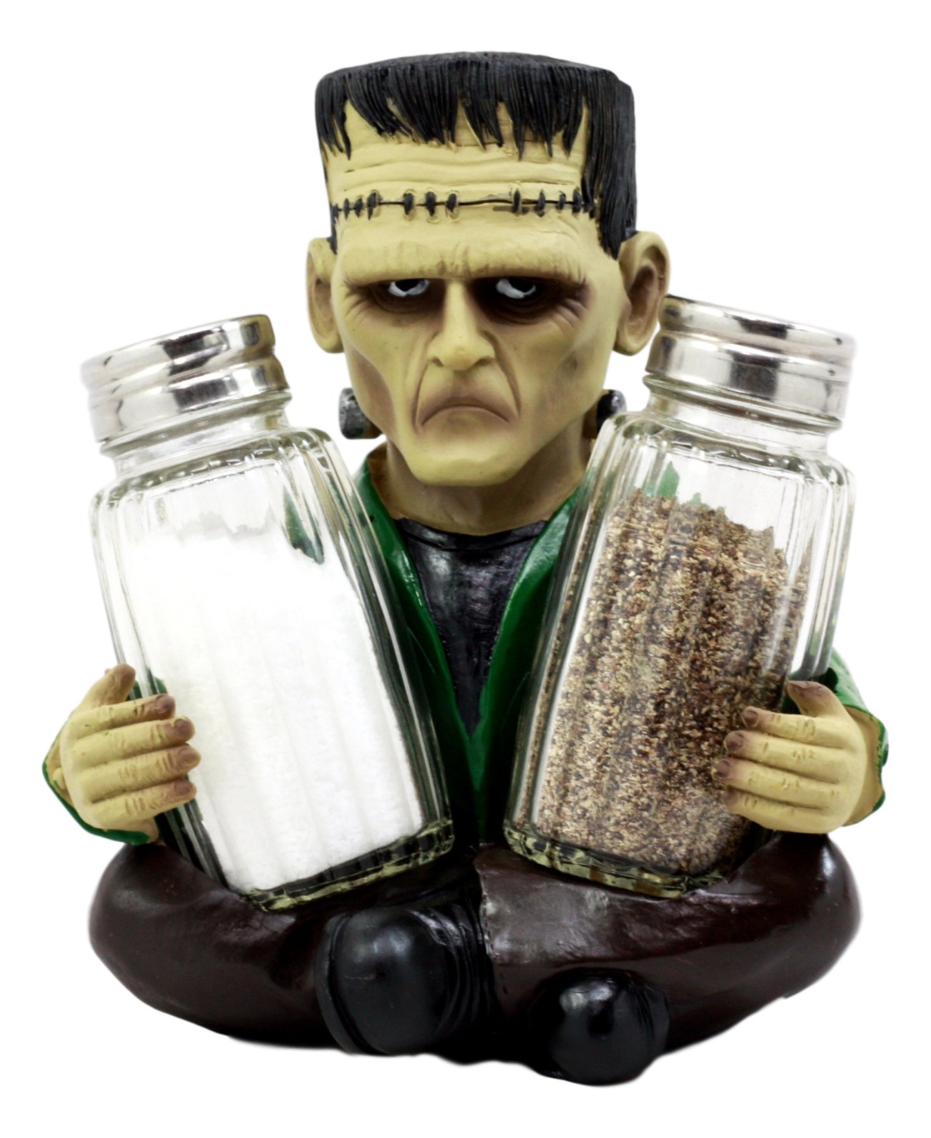 Halloween Dr Victor Frankenstein Monster Salt & Pepper Shakers Holder Figurine Set 5.25"H