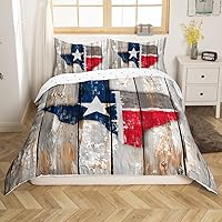 Vista 13 de Funda de edredón rústica de Texas con estrellas del oeste de Texas, juego de ropa de cama para niños y niñas, tablero de madera, funda de edredón