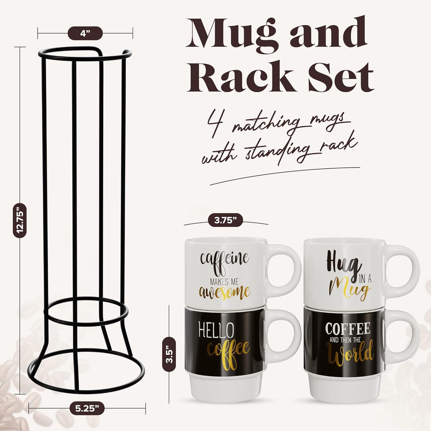 Buy American Atelier Coffee Mug Set with Coffee Mug Rack Coffee Mugs