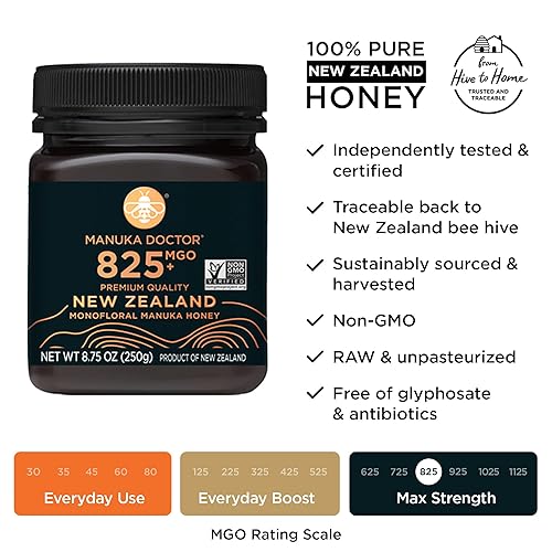 Miniatura 4 de MANUKA DOCTOR - MGO 80+ Multifloral SQUEEZY y MGO 825+ Monofloral Manuka Honey Value Bundle, 100% miel de Nueva Zelanda pura. Certificado.