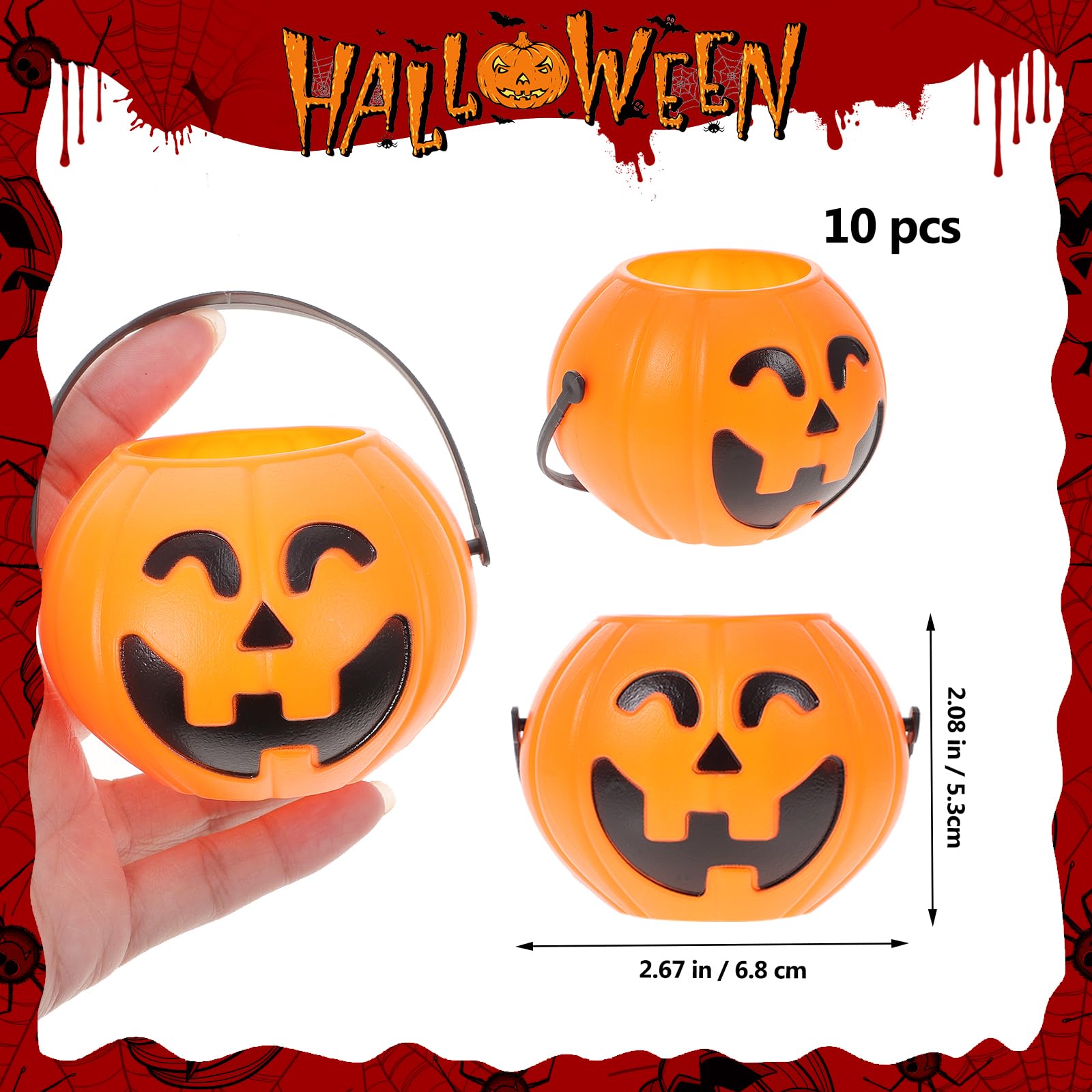 LUOEM 10pcs Mini Halloween Pumpkin Candy Bucket Little Plastic Pumpkin Bucket Children Trick or Treat Bags for Party Favors Table Decoration Props 3.34 x 2.16 x 1.77 Inch (Orange)
