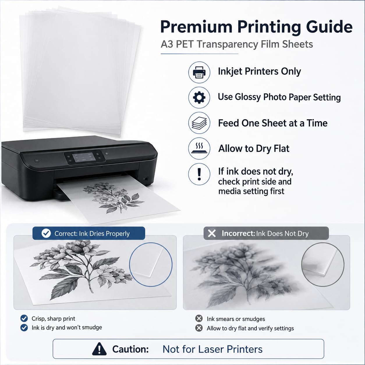 Lot de 50 feuilles transparentes A3 en acétate pour imprimante à jet d'encre, projecteur, imprimante laser, sérigraphies, 420 x 297 x 0,1 mm