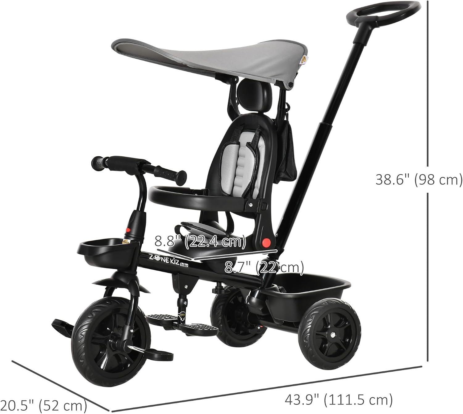 Dimensions diagram of the Qaba Kids Tricycle