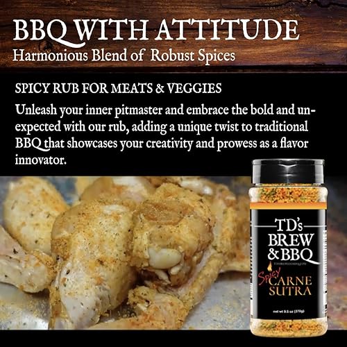 Miniatura 4 de TD's Brew & BBQ SPICY CARNE SUTRA Rub & Seasoning  BBQ Rub  Condimento picante para carne  Masaje picante para carnes y verduras  Masaje picante