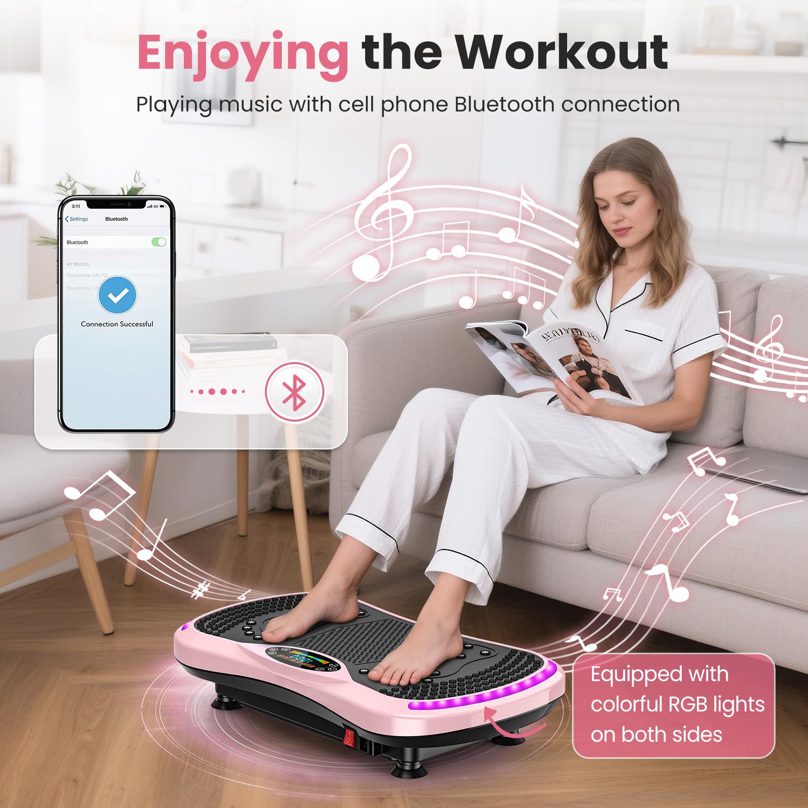Pedana Vibrante Dimagrante & Vibration Plate Fitness Casa | 200 Livelli, 9 Modalità, Bluetooth, Brucia Grassi, Con Elastici, Ideale per Appassionati di Fitness, Sedentari e Sport a Casa