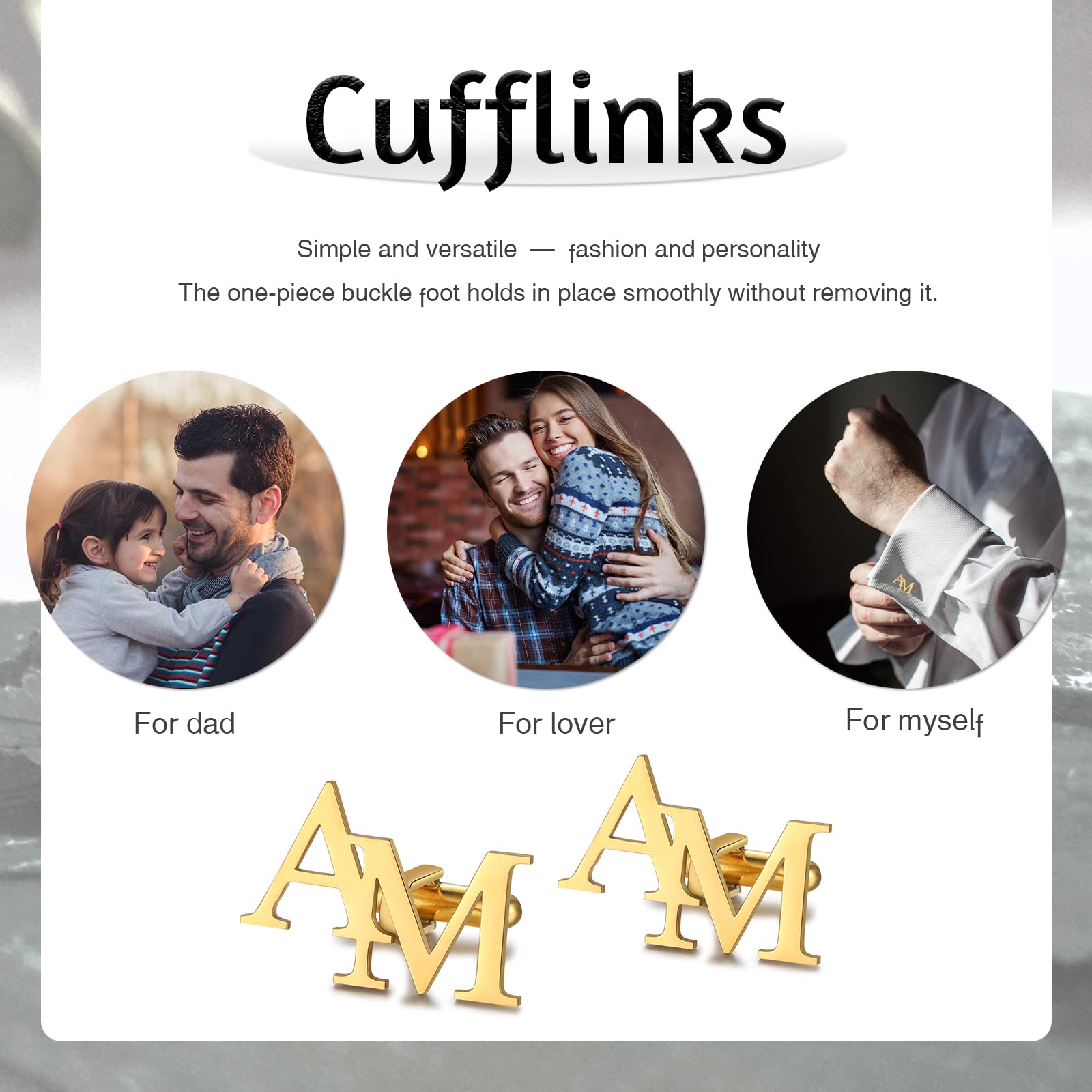 Boutons de Manchette Personnalisés pour Homme, 1 Paire de Boutons de Manchette pour Père en Acier Inoxydable avec Initiales Personnalisées, Cadeau de Fête des Pères pour Mari, Grand-Père