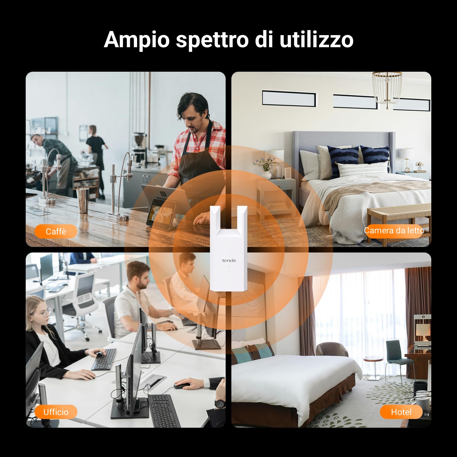 Tenda Ripetitore WiFi Extender e Access Point, Velocità Single Band 300Mbps, Porta Ethernet, Copertura fino a 120 m², Compatibile con i principali modem router Wi-Fi, Bianco(A9)