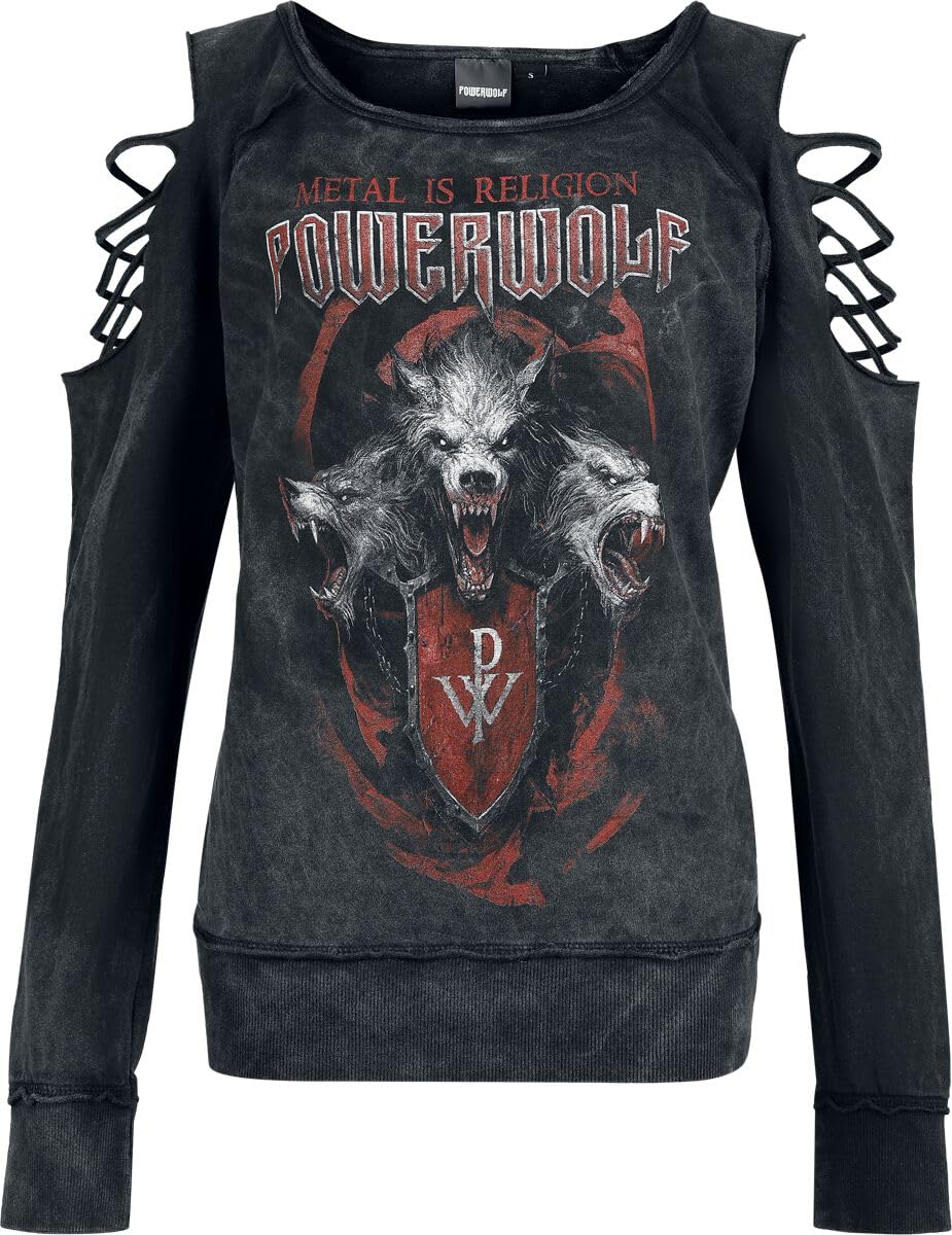 Powerwolf Triple Wolves Frauen Sweatshirt dunkelgrau Band-Merch, Bands