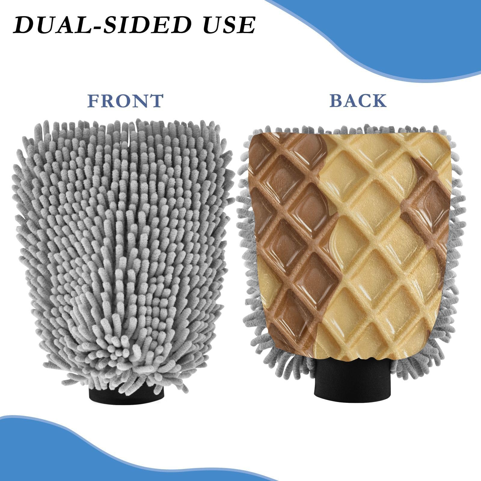 STAYTOP Yummy Ice Cream Car Wash Mitt Microfiber, 2Pcs Scratch Free Lint-Free, Premium Chenille Microfiber Mitt Car Wash Brush-M