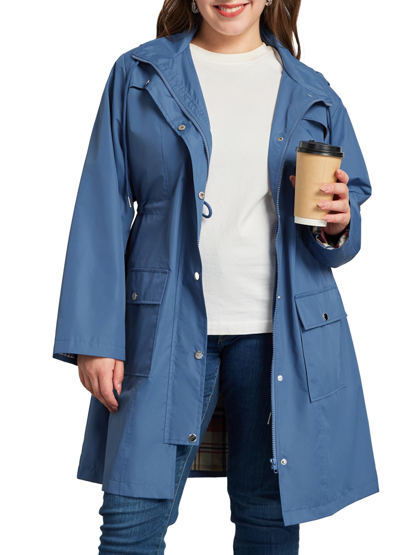 Plus Size Rain Jackets for Women Raincoats Waterproof Windbreaker Jacket Hooded Outdoors Trench Coat with Pockets-image-26