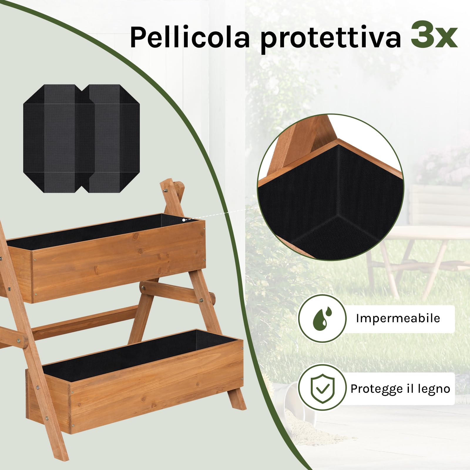 WOLTU Fioriera Rialzata con Scaffale, 2 Livelli, 80x62x68 cm, Marrone