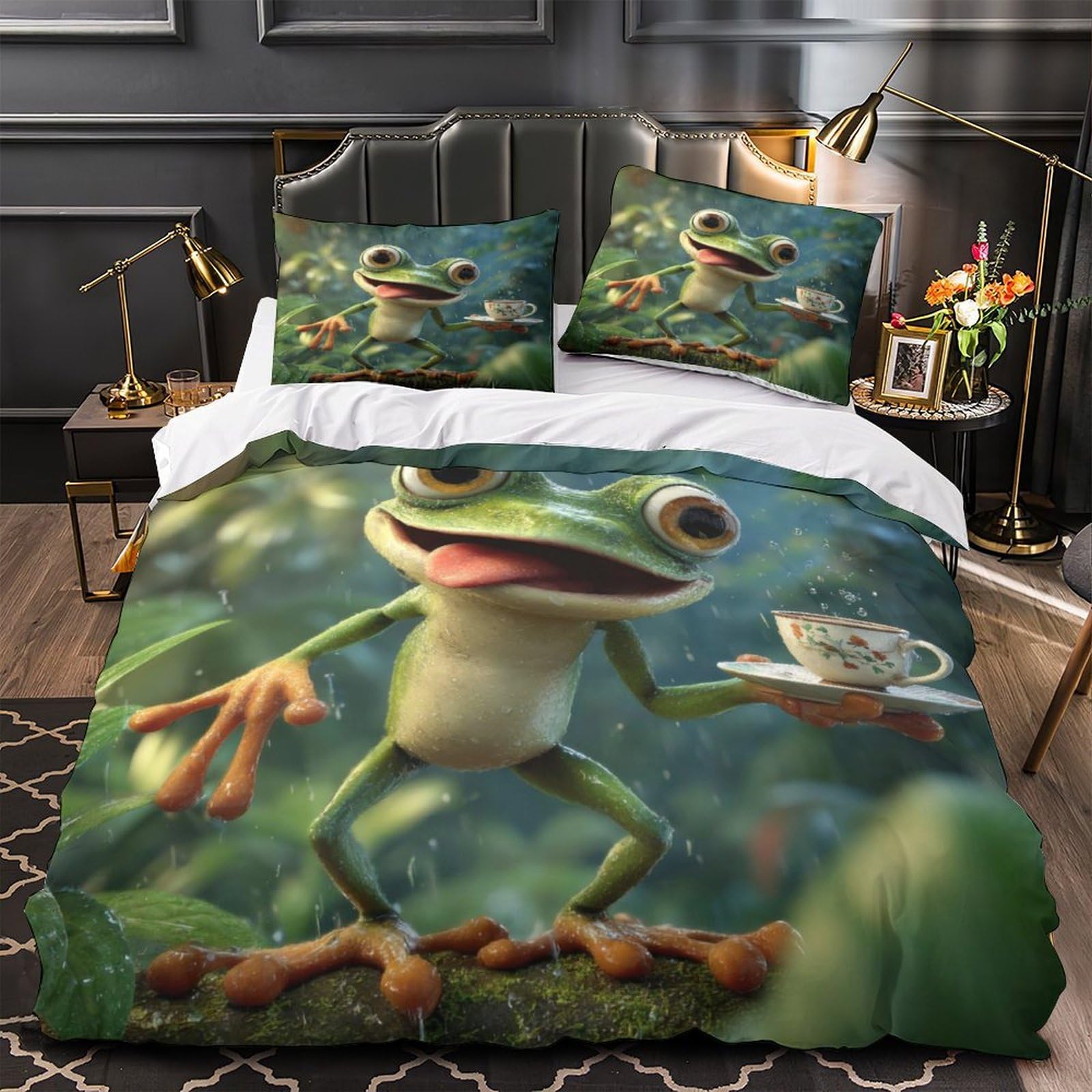 Housse de couette grenouille hypoallergénique 140x200 avec fermeture éclair pour lit enfant