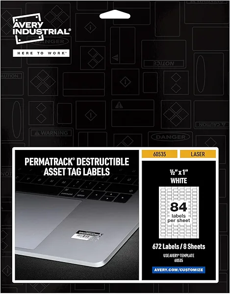 Avery White Asset Tag Labels, 1/2" x 1", Destructible Laser Printable Tags, 672 Waterproof Labels (60535)