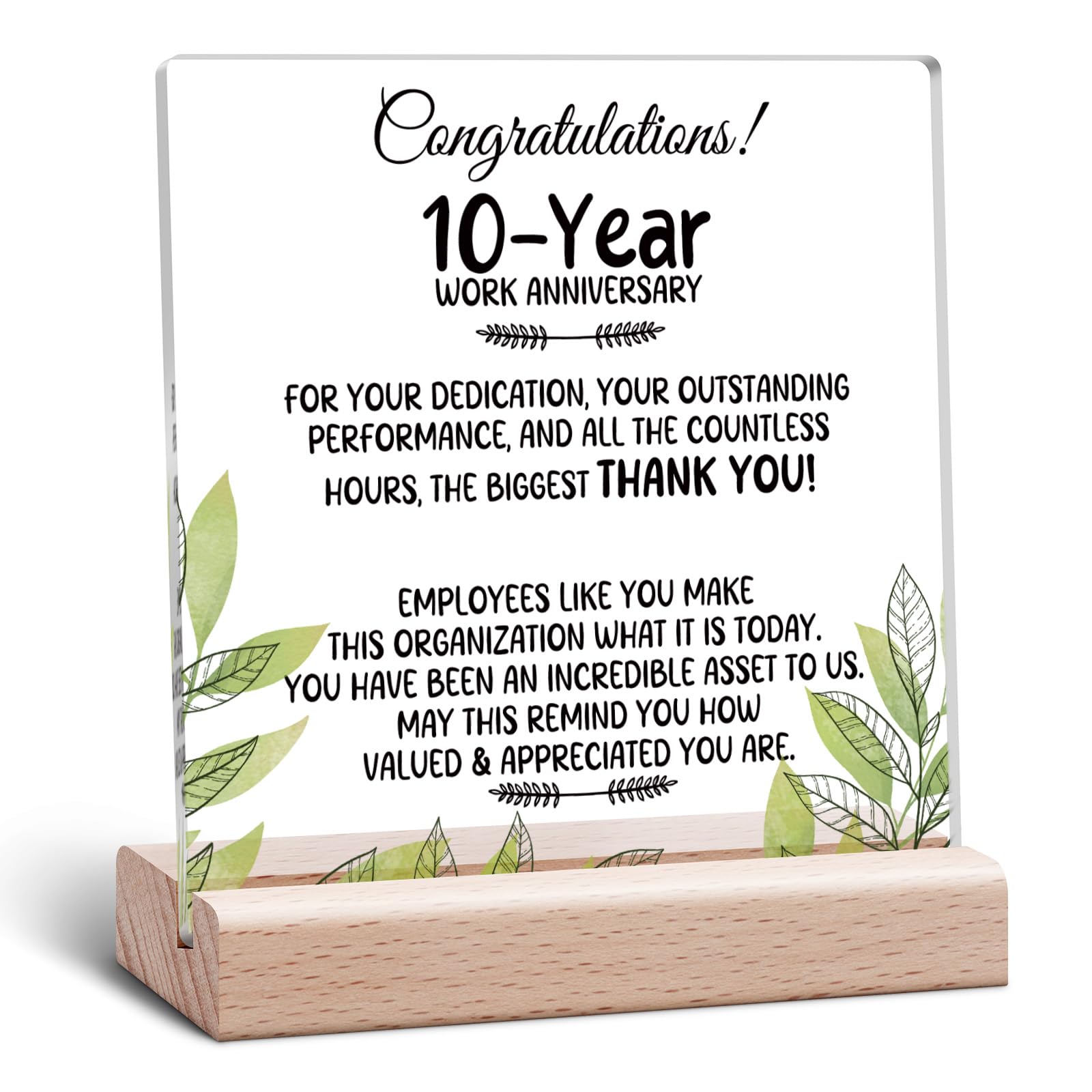 10 year Work Anniversary Decor for Employee Desk Decorative Sign Employee Appreciation Acrylic Plaque Thank You Gift for Employees Coworkers Staff Teachers Nurses Happy 10th Work Anniversary Decor