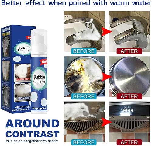 Miniatura 4 de Limpiador de burbujas de 2 piezas, limpiador de manchas de aceite pesado espumoso, limpiador de burbujas multiusos, espray de limpieza profunda para