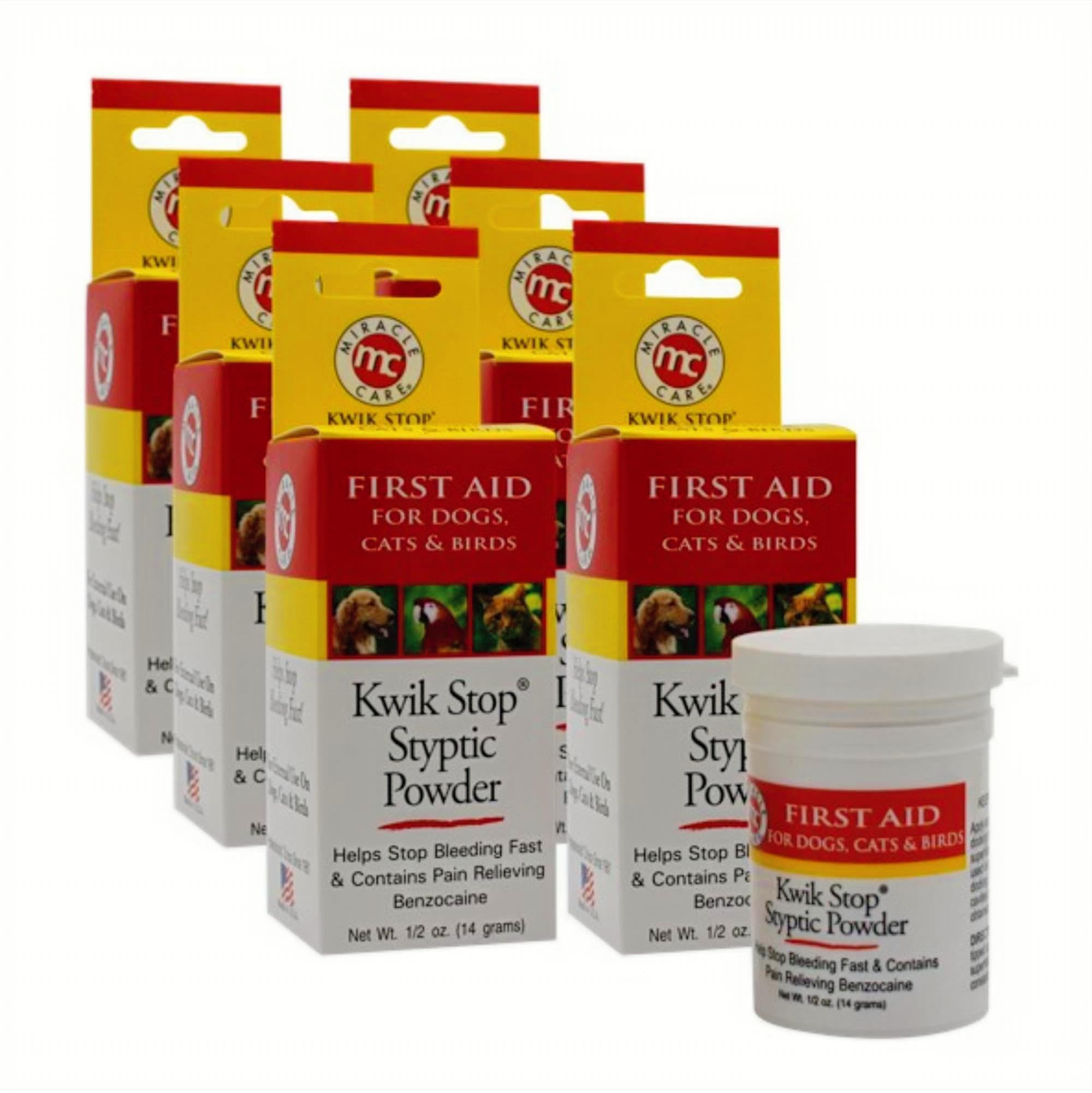 Miracle Care Kwik Stop Styptic Powder for Dogs, Cats and Birds, 0.5 Ounce (Pack of 6), Fast Acting Blood Stop Powder with Pain Relieving Benzocaine