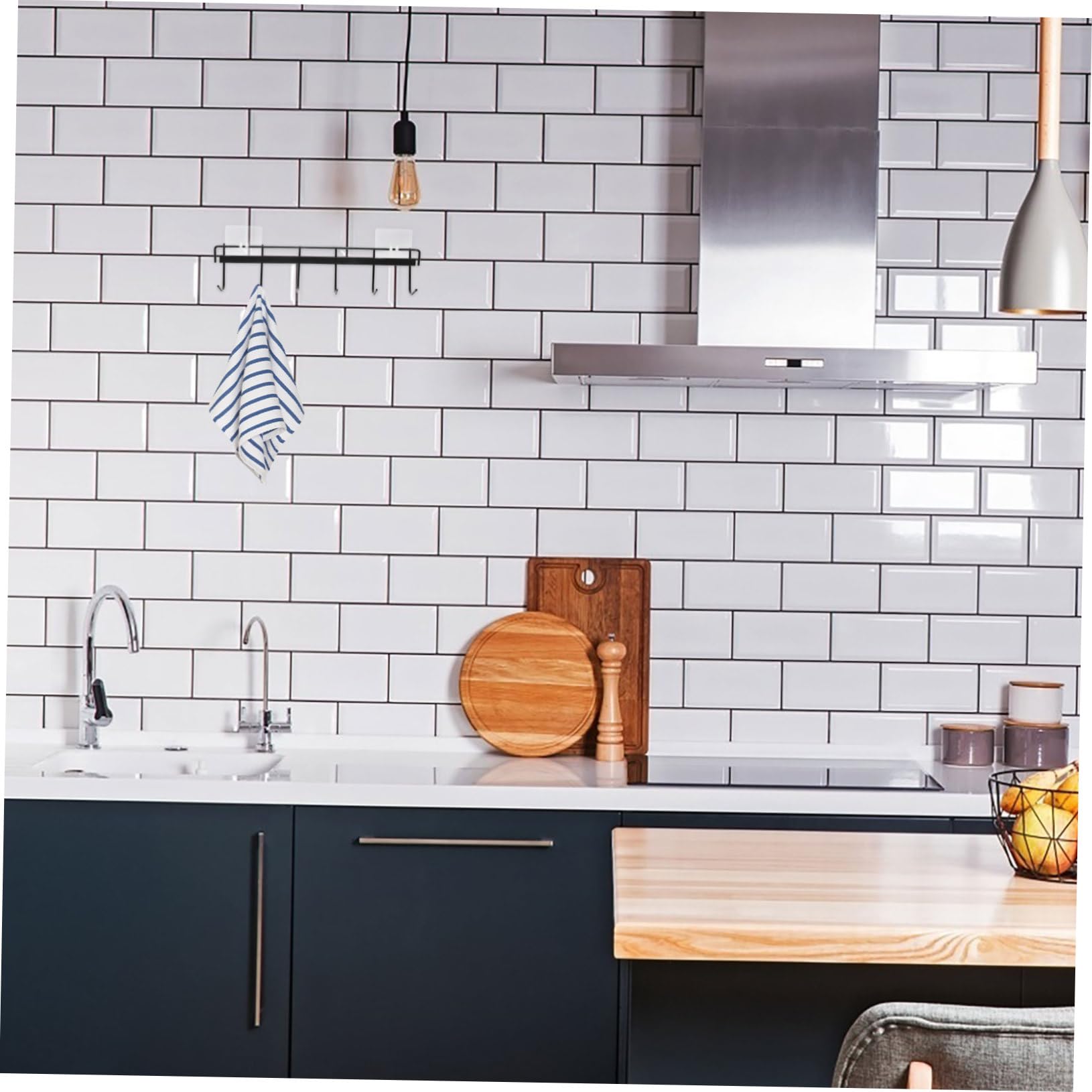 Cabilock Wall Mount Kitchen Utensil Rack with Hooks No Drill Adhesive Kitchen Hanger for Kitchen Bathroom Entryway Multi Functional Organizer