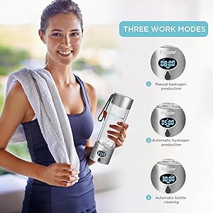 Aiwaylar Hydrogen Water Bottle - Portable, Rechargeable, LED Timer,3 Work Mode, Aluminum and Glass,360ML,Hydrogen Water Ionizer Machine with PEM/SPE Technology, Suitable for Office,Home,Gym Outdoor