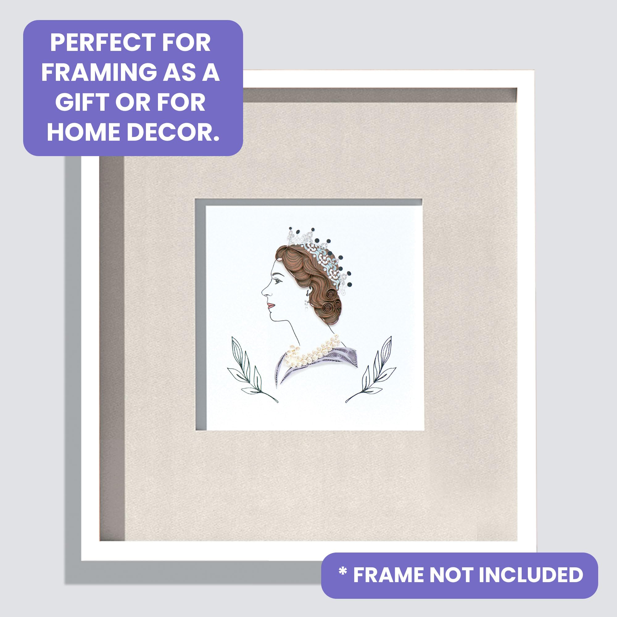 Quilling Queen Elizabeth Royal Portrait Hand-Finished Art Greeting Card Frameable Art - Suitable for Framing in a Card Frame - by The Quilling Card Company - Image 2