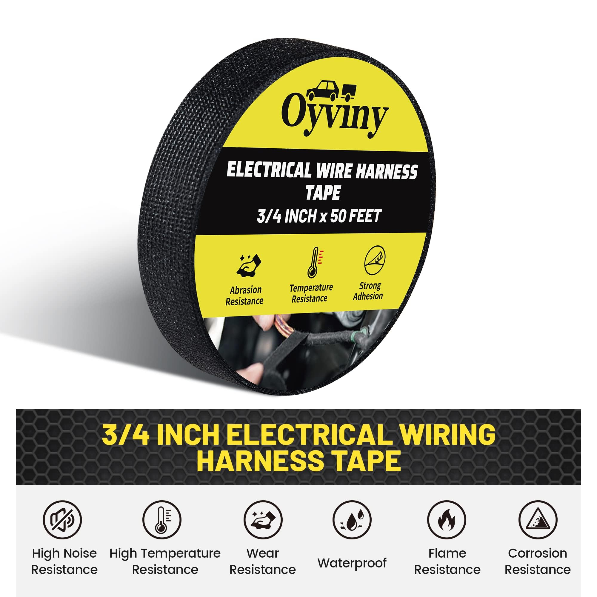 Oyviny 5 rollos de cinta de arnés de cableado eléctrico de 3/4 pulgadas x 50 pies, cinta de tela autoadhesiva para arnés de cables de motor eléctrico de automóvil, amortiguación de ruido, arnés de