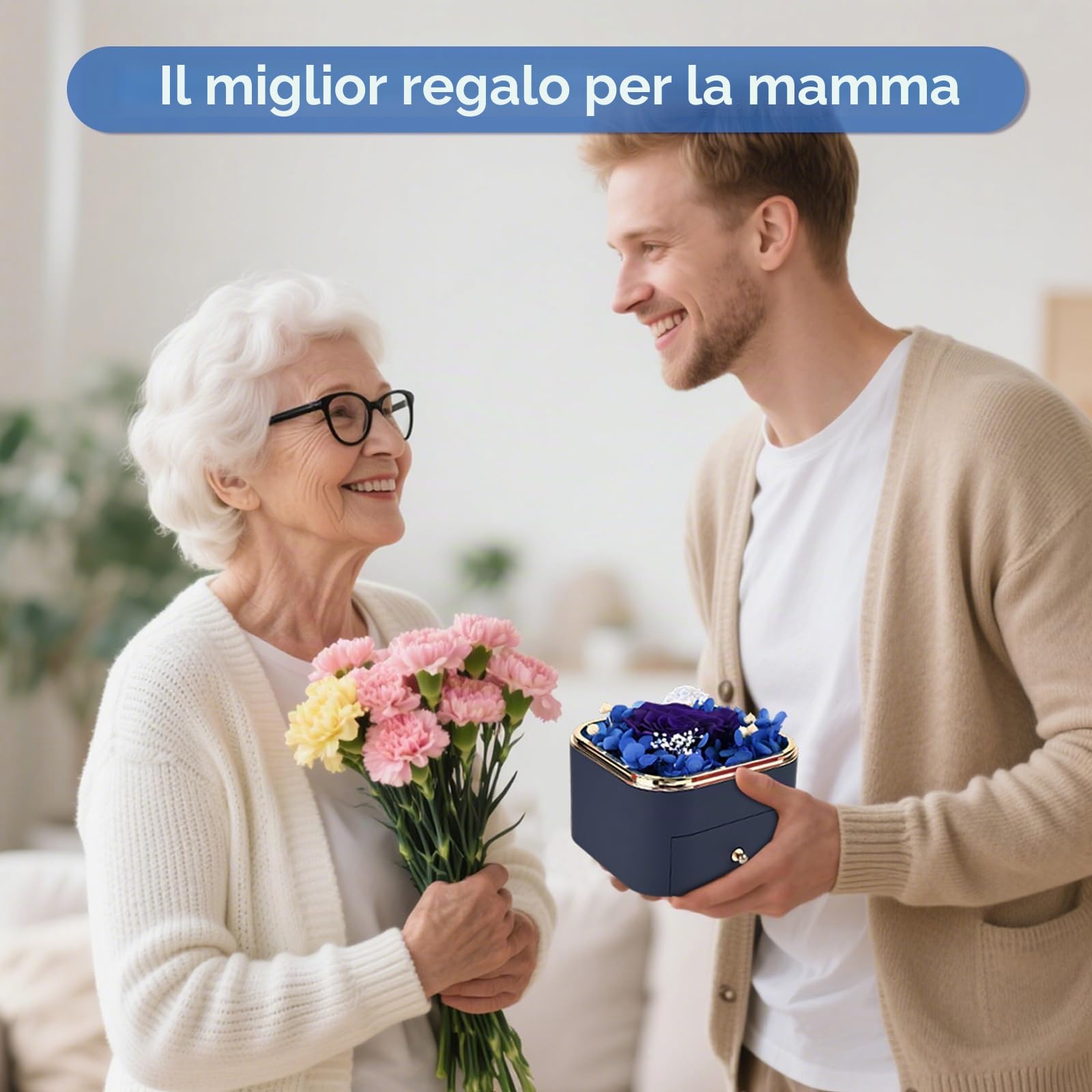 Rosa Blu Stabilizzata Collana Regalo per Lei Fidanzata Mamma Moglie Valentino Natale Anniversario