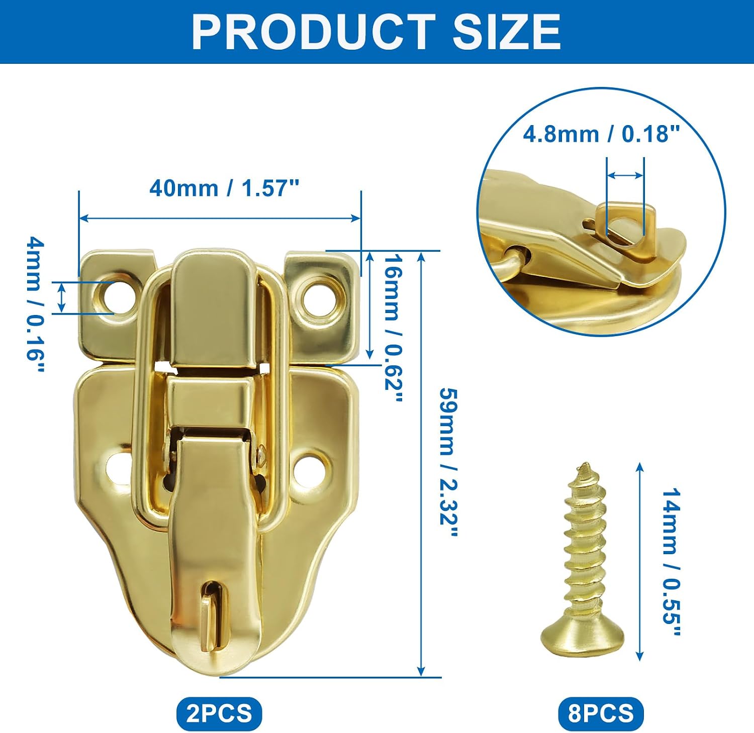 Bonsicoky Zinc Alloy Duckbilled Box Hasp Lock, 2 Pcs, Gold image 3