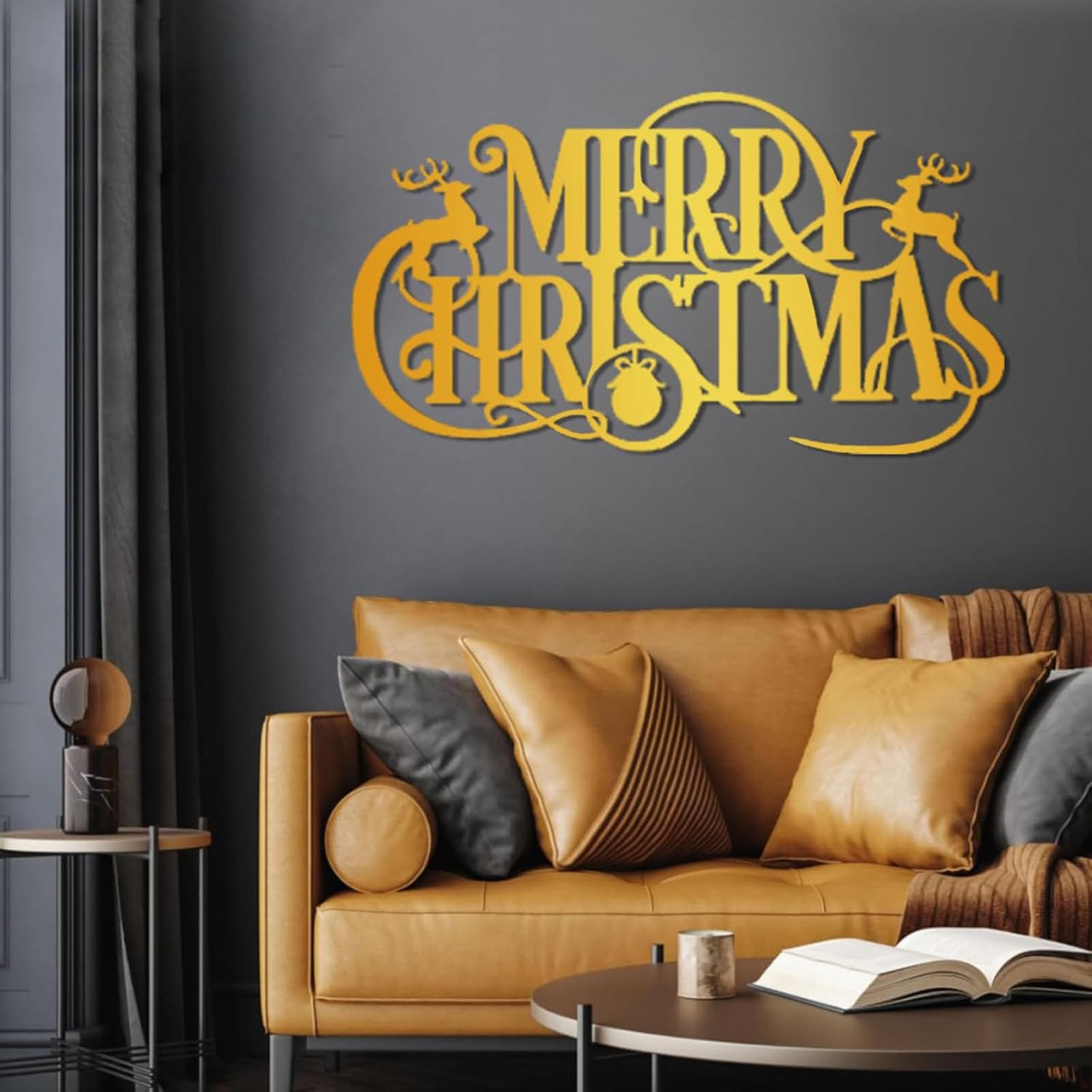 LARNT Decoración de pared de metal de Feliz Navidad, letrero de pared de Navidad, decoración de pared de Navidad, decoración de letras de metal de Navidad, arte de pared de metal, decoración del hogar
