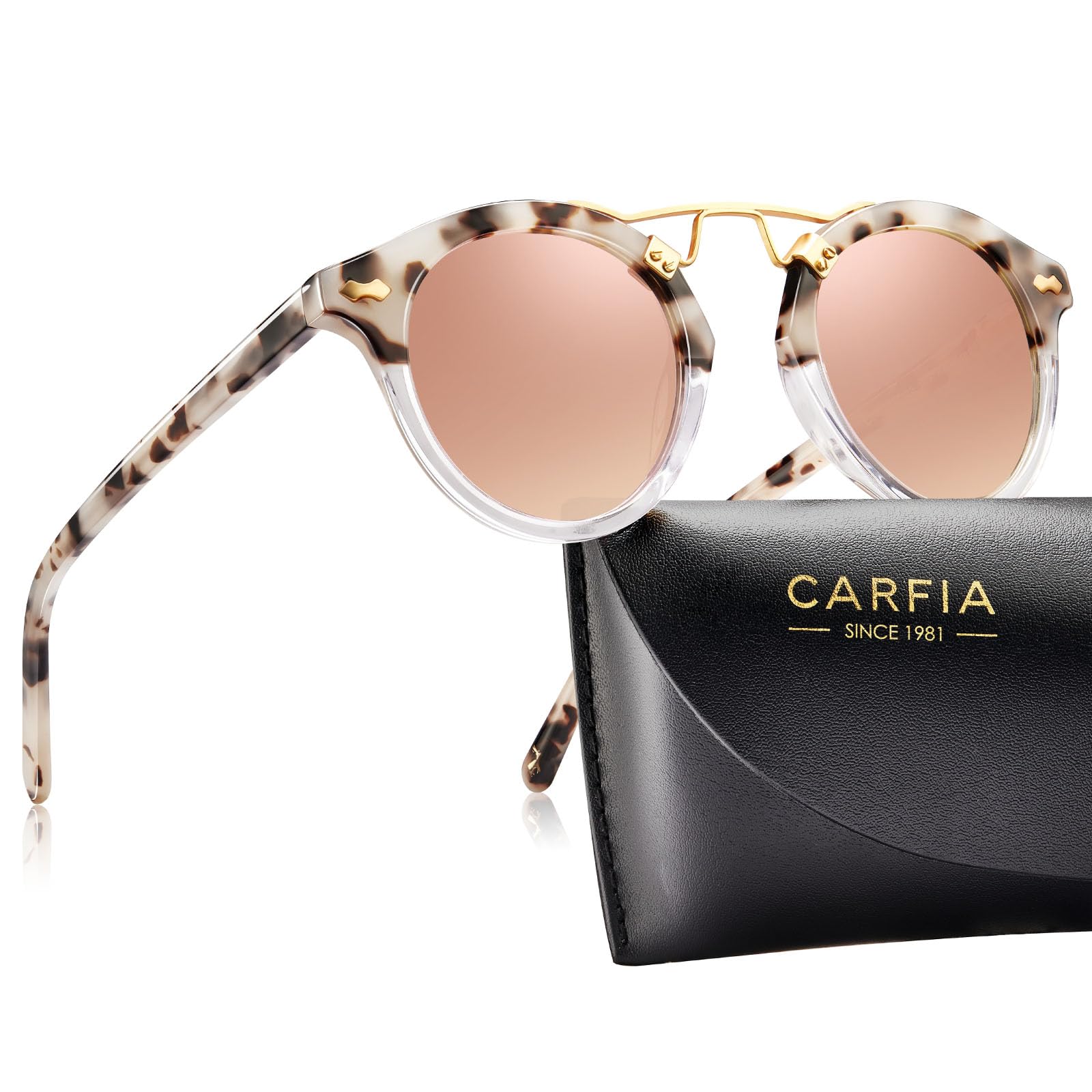 CARFIA Damen Runde Sonnenbrille UV400 Polarisiert Schmales Gesicht Trendy Metal Bridge Frauenbrillen