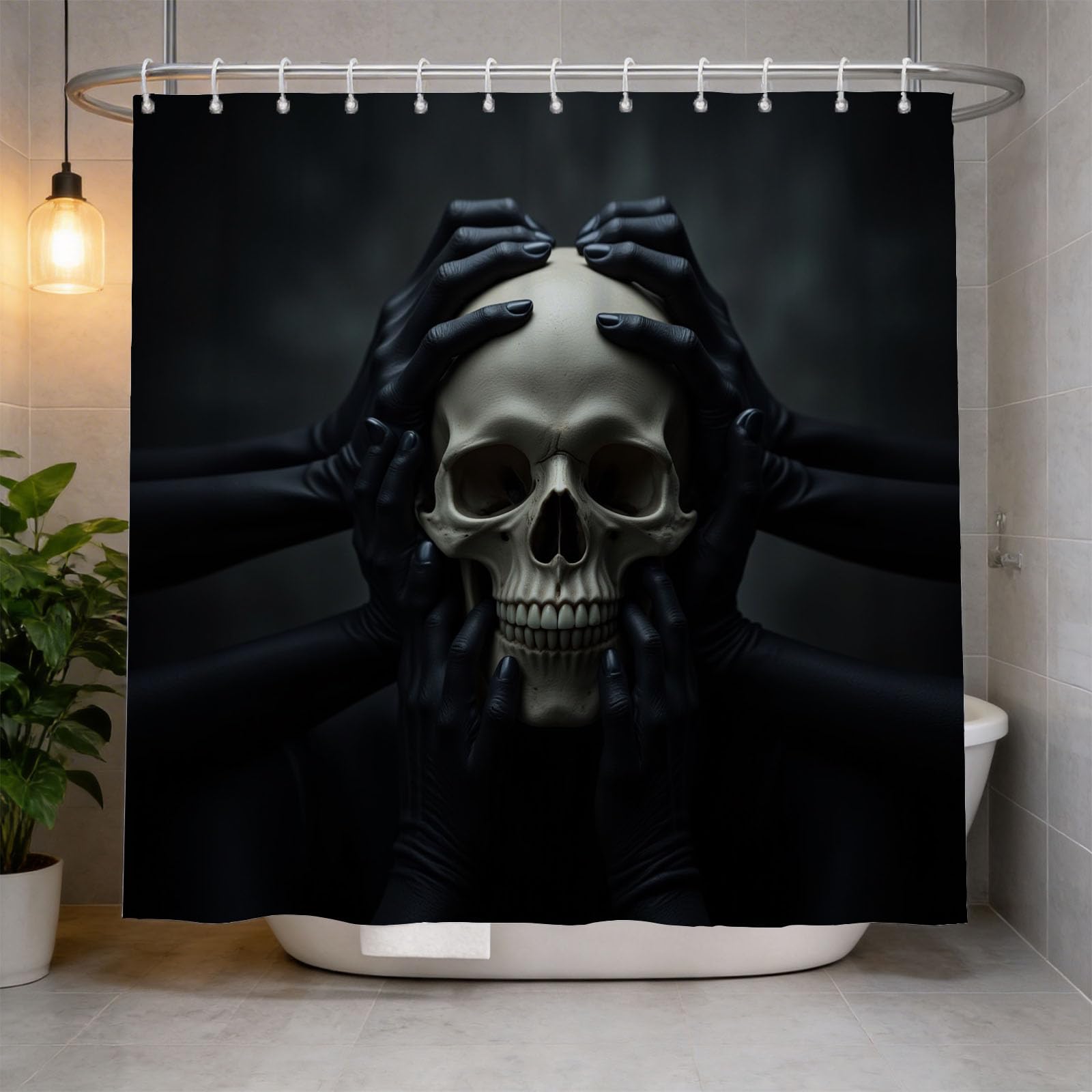Hongduo 3D Skull Skeleton Shower Curtain for Stalls Bathtubs Simple Bathroom Decor Shower Curtain Set Polyester Fabric Waterproof 200x200cm/79X79 Inch with Hooks