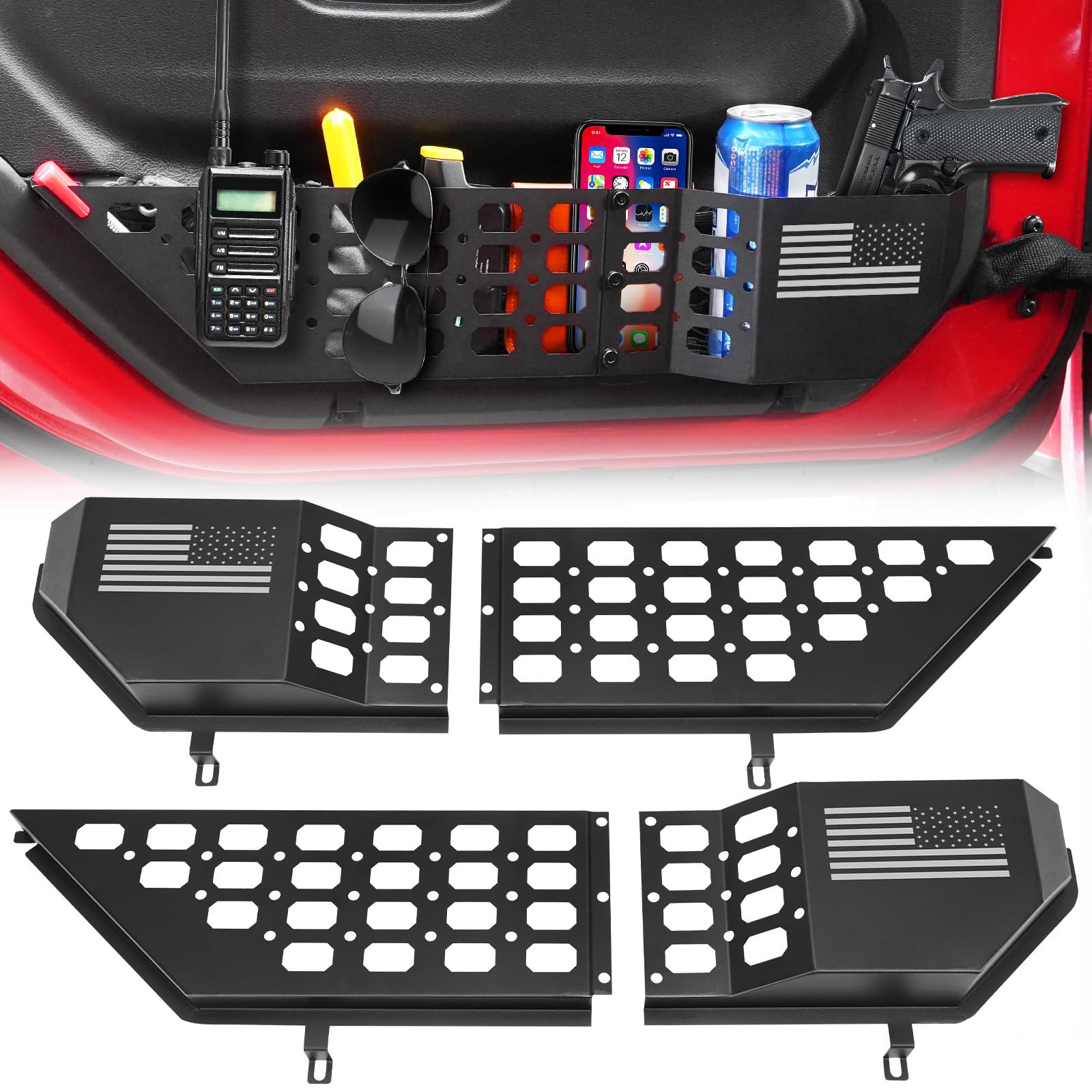 Boîte De Rangement Aluminium Pour Portière Jeep Wrangler JL / Gladiator JT (2018-2025) - Noire - Paire