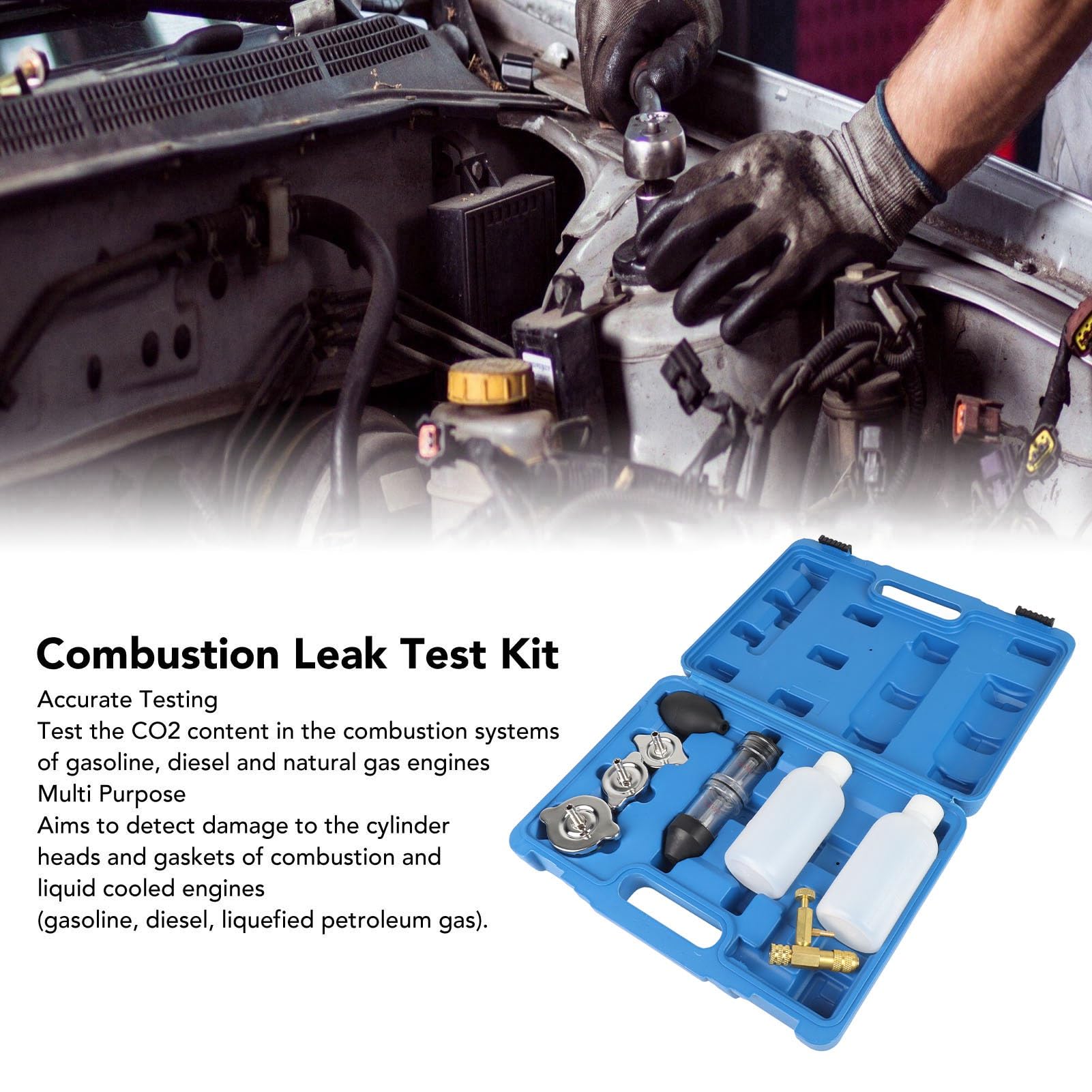 Combustion Leak Test Kit, Multi Purpose CO2 Leak Detector Simple 8PCS Portable for Cars for Road Tractors