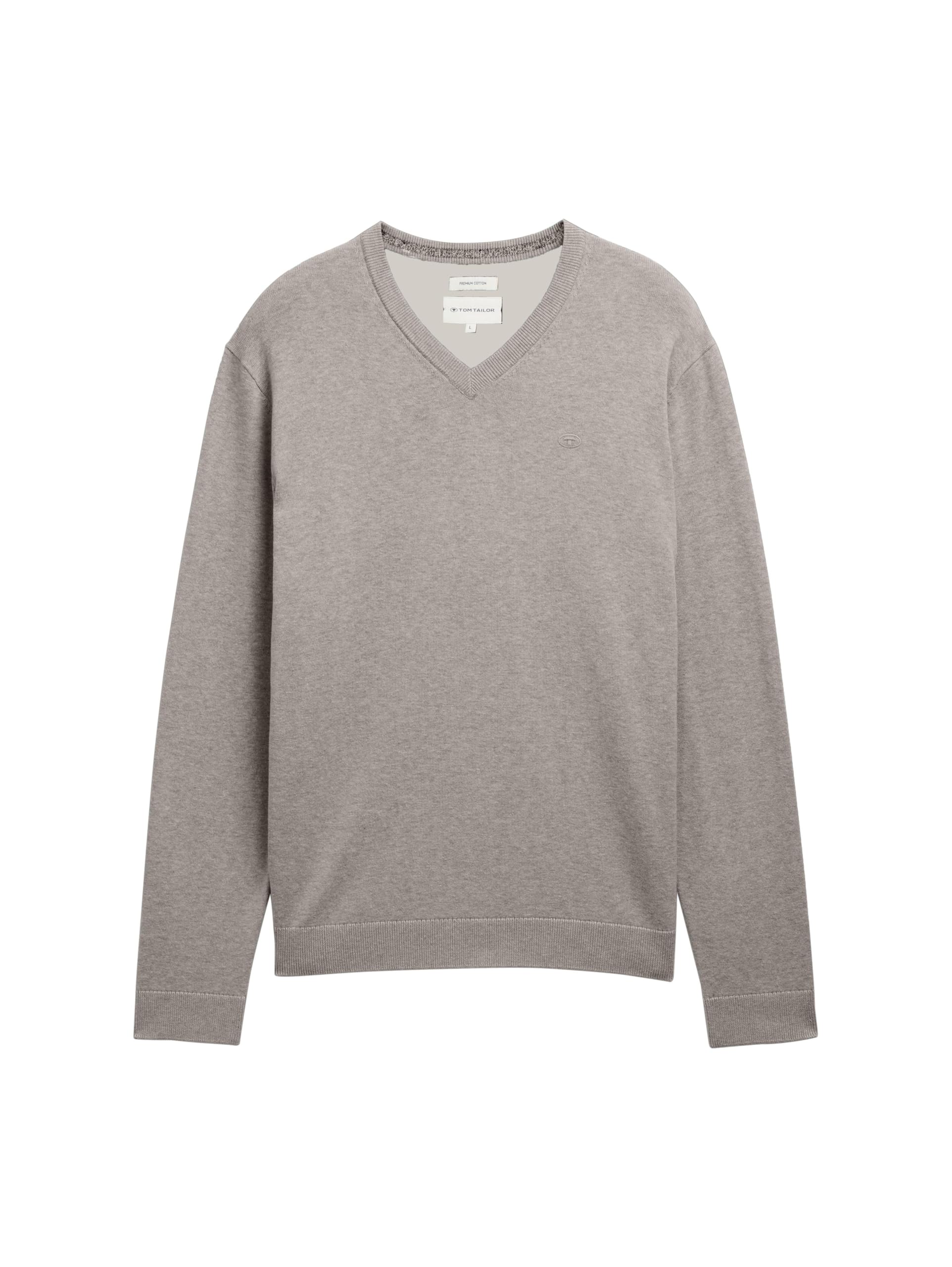 Tom Tailor GmbH Men's 1039811 Knitted V-Neck Jumper, 41474 - Almond Beige Melange, XL