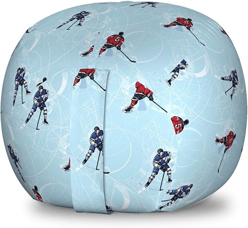 Ambesonne Bolsa de juguetes de almacenamiento deportivo, fondo de líneas abstractas, patrón de hockey sobre hielo Partido competitivo Temporada de