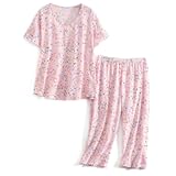 Womens Pajama Sets - Capri Pajamas for Women Set Plus Size Sleepwear Tops with Capri Pants Summer Pjs Sets