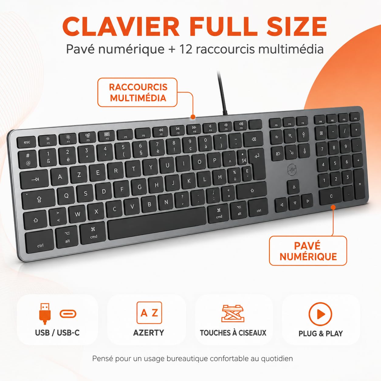 Mobility Lab Clavier français AZERTY filaire pour Mac – gris sidéral et noir