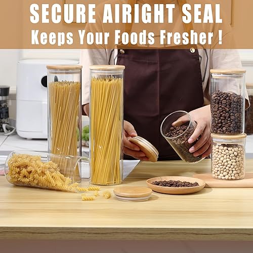 Miniatura 6 de REFSAVER Contenedores de vidrio para almacenamiento de alimentos, paquete de 6 recipientes de almacenamiento de despensa con tapas herméticas de