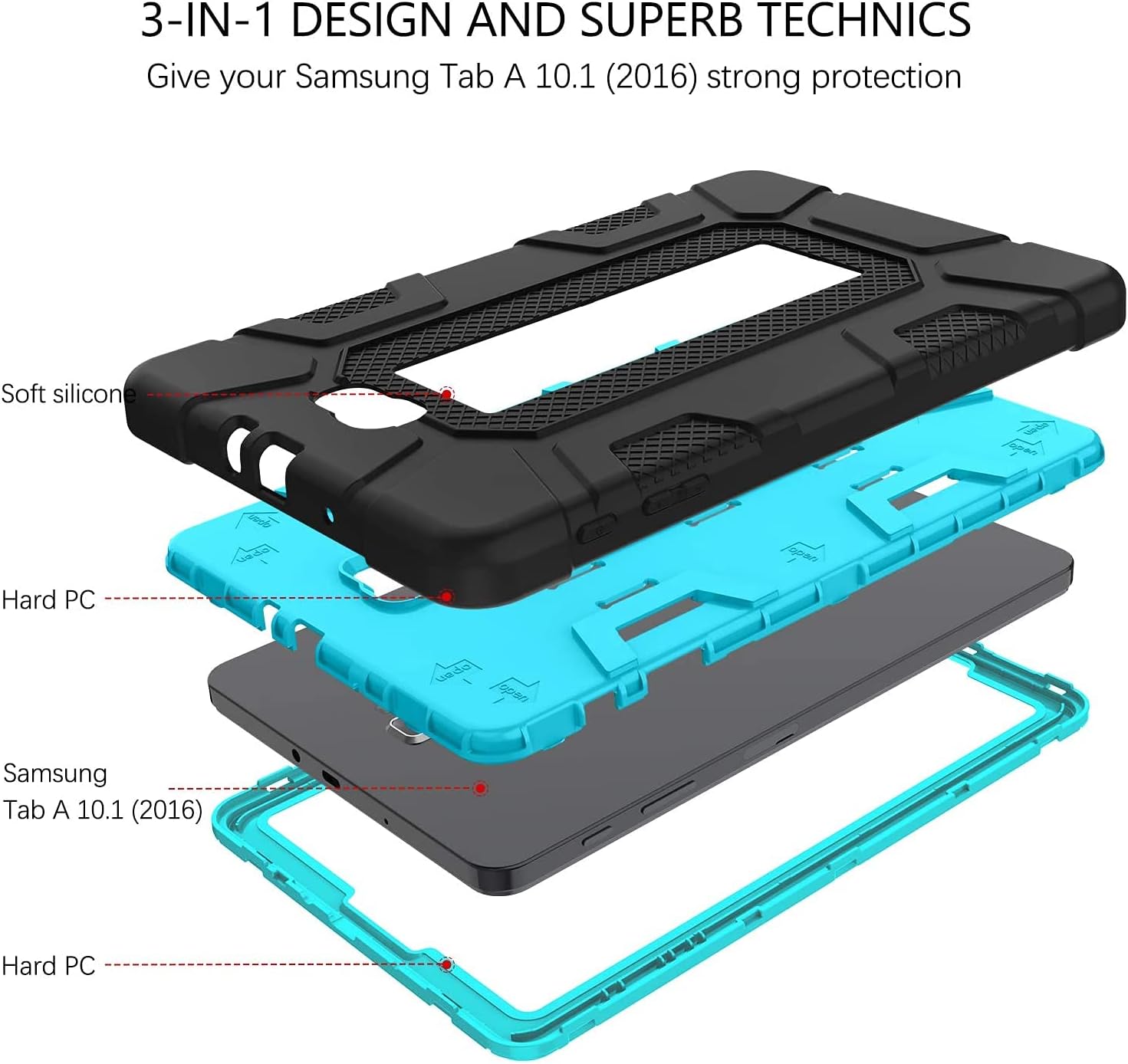 Galaxy Tab A 10.1 2016 Case SM-T580 T585 T587 GUAGUA Kickstand 3 in 1 Hybrid Hard Heavy Duty Rugged Shockproof Protective Anti-Scratch Tablet Case for Samsung Galaxy Tab A 10.1 2016 Blue/Black