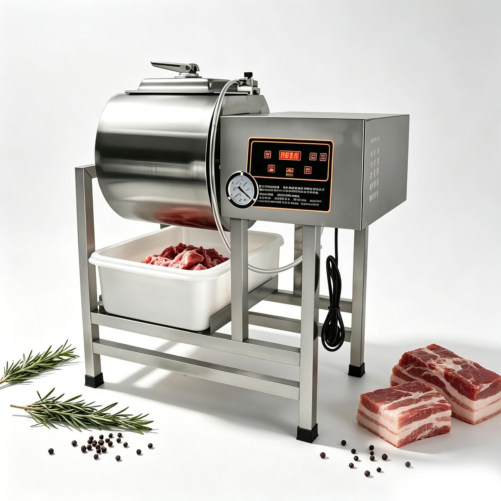 Glowdora Meat & Vegetable Vacuum Tumbler Marinator, 45lb Meat Marinating Machine, Chicken Beef Curing Rolling Kneading Machine, 99 Minute Intelligent Timing, 360 Degree Bidirectional Rotation