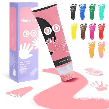 Nabance 2.54 fl oz Bright Pink Baby Hand and Footprint Friendly Ink Paint, Dog Cat Paw Print Safe Ink, Non-Toxic Acid-Free, Safe Gentle for Home School Christmas New Year DIY Keepsake Stamp