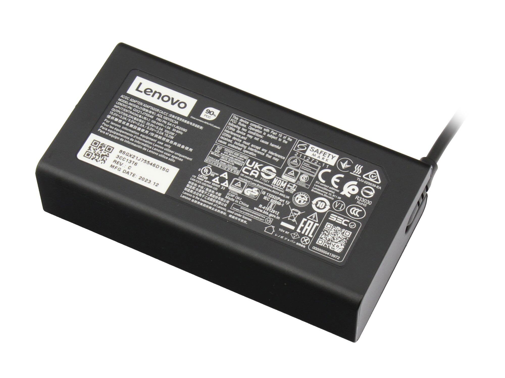 Lenovo ADL100YAC3A Alimentatore Originale USB-C 100W Per IdeaPad 5, Con Cavo, Nero