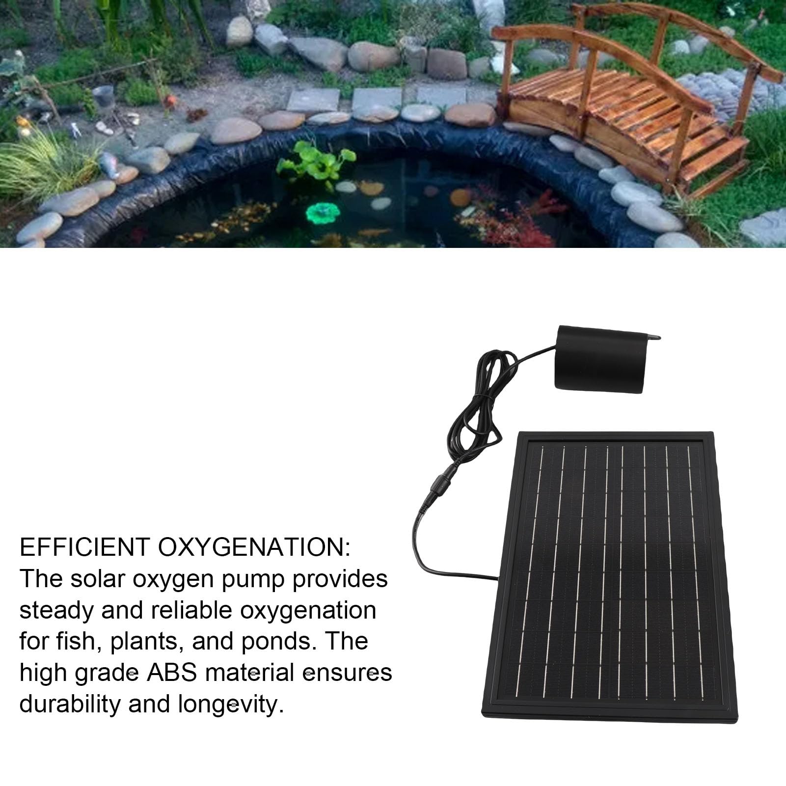 Alomejor Solar-Teichbelüfter, Effiziente, Langlebige Sauerstoffpumpe für Kleine Fischteiche und Aquarien, 10 V, 8 W, ABS-Material