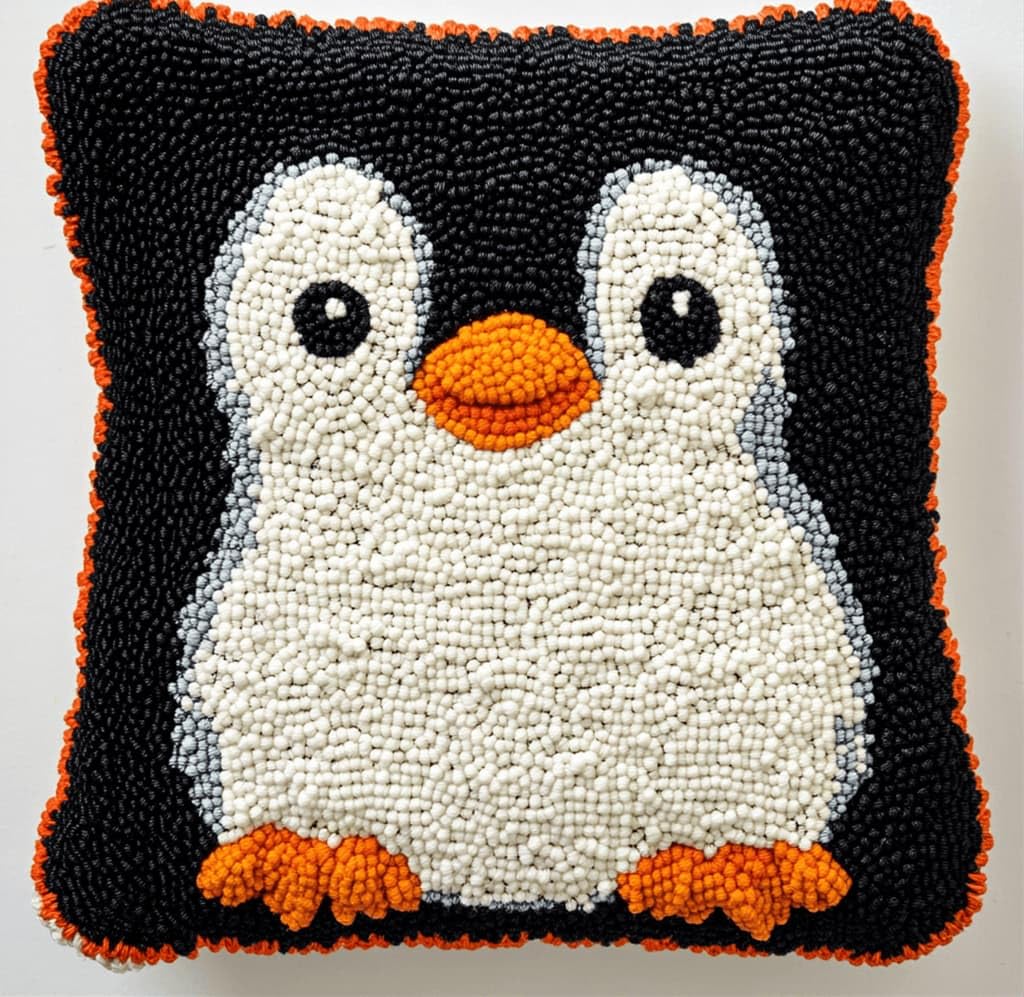 Kitquiver Latch Hook Kits Donkey for Adults,Penguin DIY Latch Hook Cushion Kits and Latch Rug Kits Cross-Stitch Embroidery Cushion Cover for Home Sofa Decoration 17X17 in