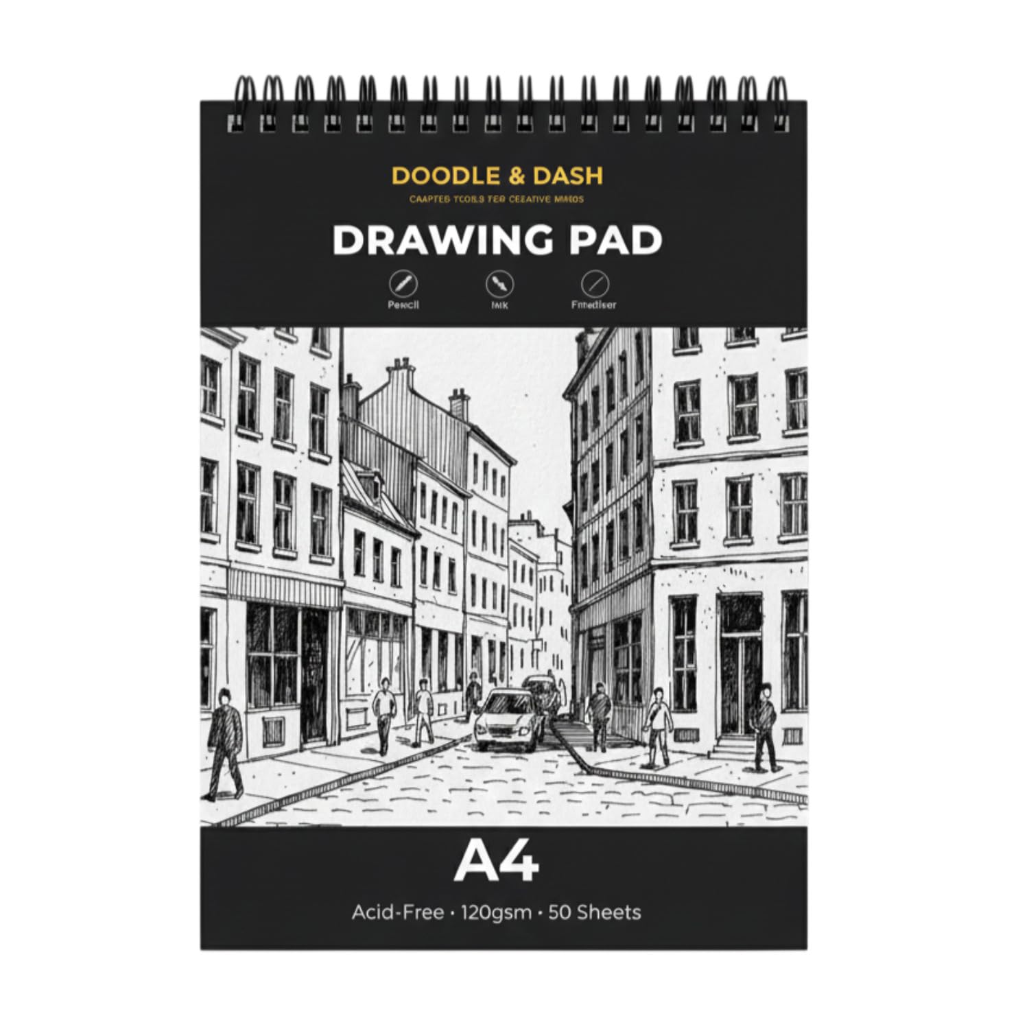 Doodle & Dash A4 Sketch Pad & Sketchbook – 120gsm Spiral Bound Drawing Pad, 50 Sheets (100 Pages), Smooth Acid-Free Paper for Sketching & Illustration