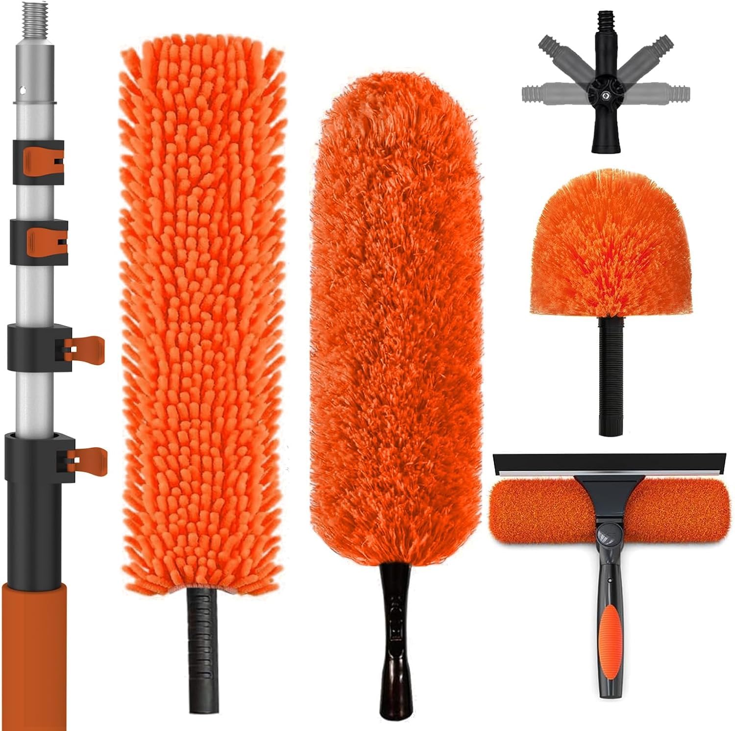 SISUPASSIE 6m Spolverino in Piuma Estendibile, Kit Manico Lungo per Pulizie con Asta Professionale Estendibile, Spolverino Lavabile a Lungo Raggio per Pulire Finestre Ragnatele Soffitti Ventilatori