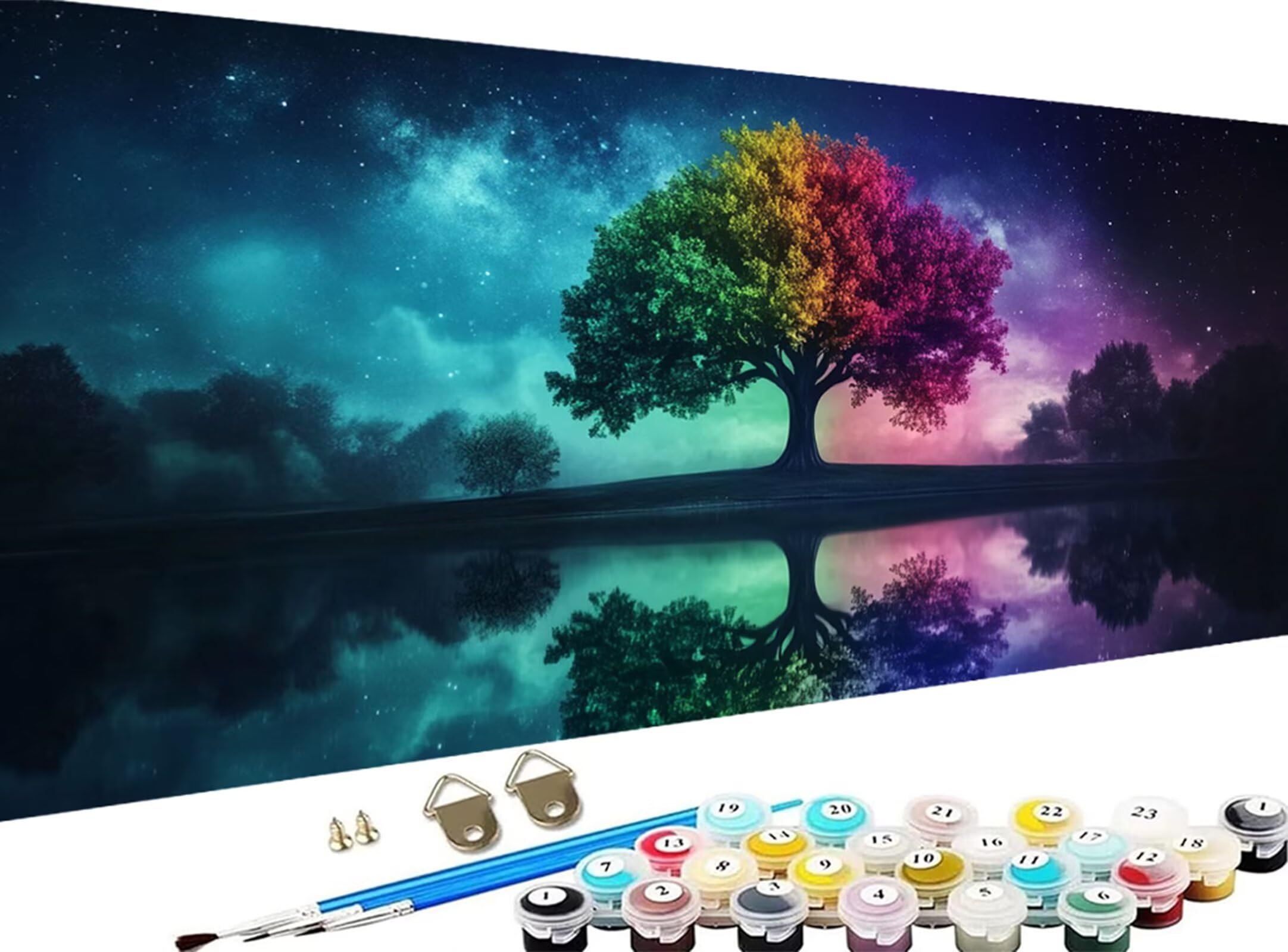 Malowanie według liczb dorosłych 40 x 90 cm malowanie drzewem według numerów dorosłych dzieci, DIY jezioro malarstwo akrylowe z farbami i pędzlami do jesiennych dekoracji świątecznych domu, prezent