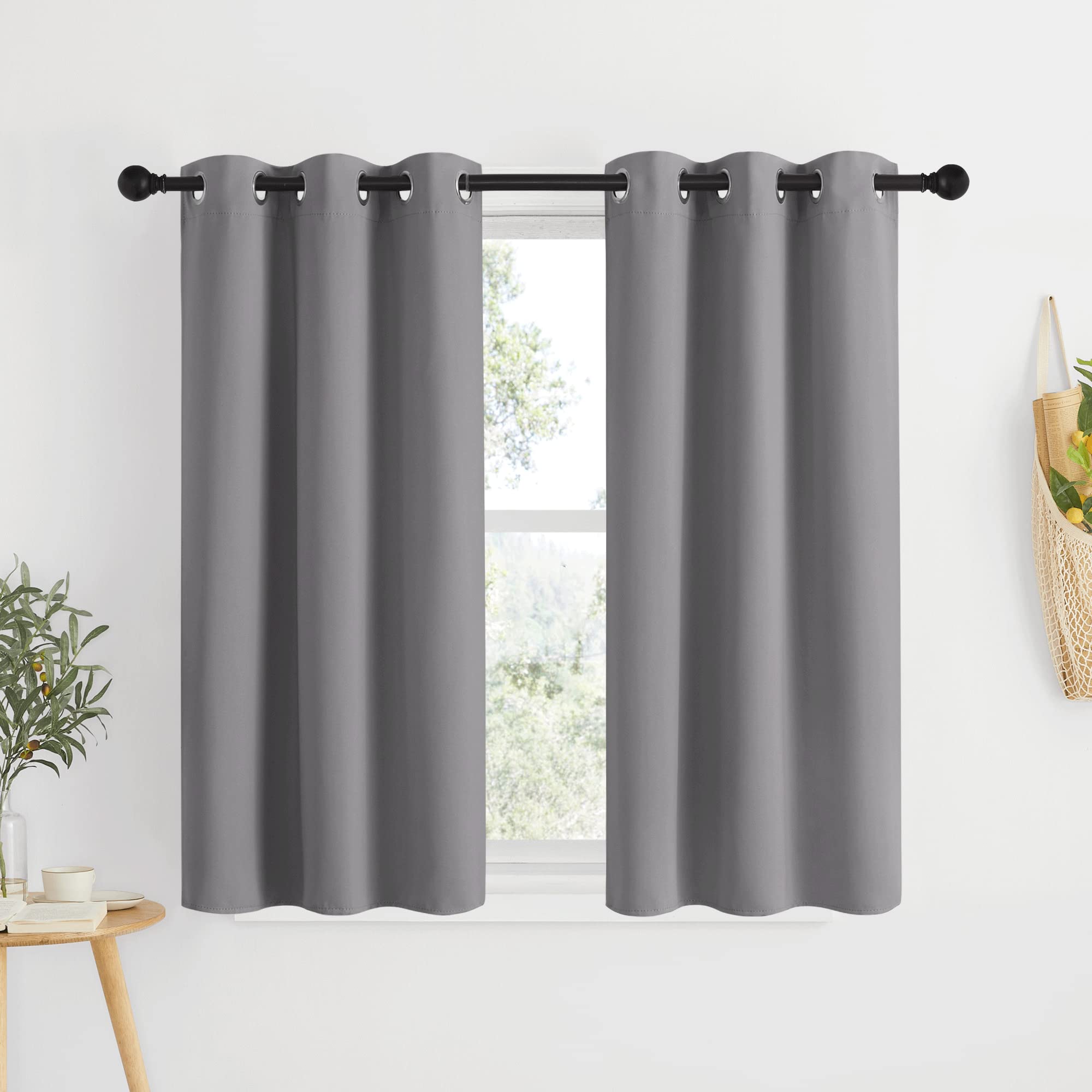 NICETOWN Silver Grey Blackout Curtain Panels for Bedroom, Thermal Insulated Grommet Top Blackout Draperies and Drapes for Basement (2 Panels, W34 x L48-inch)
