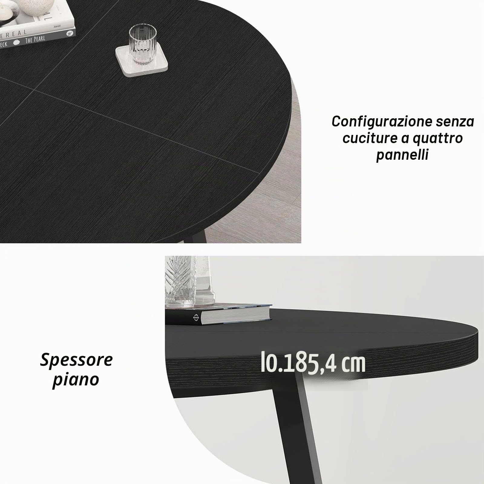 LVB Tavolo rotondo nero, moderno in legno e metallo, tavolo industriale piccolo per sala da pranzo da 4 a 6 persone