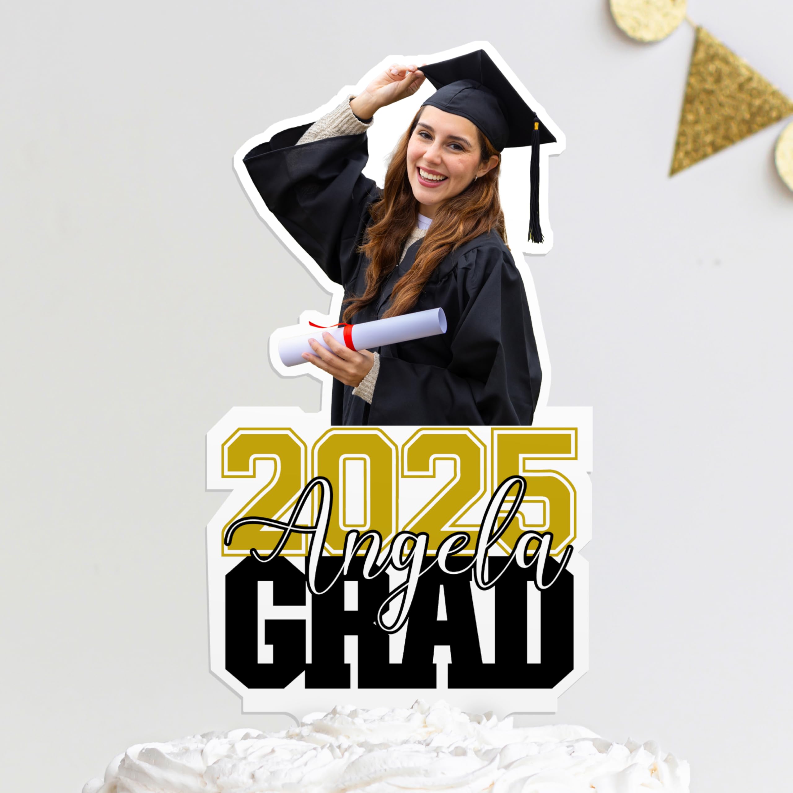 Custom Graduation Cake Topper with Photo & Name, Your Own School Colors - Personalized Class of 2025 Single Sided Grad Cake Topper, 5