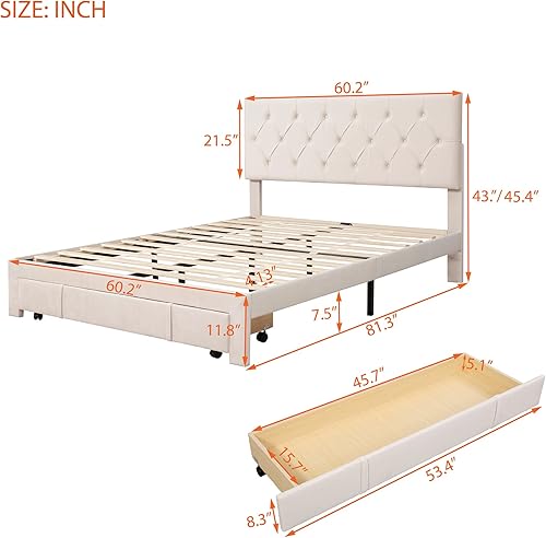 Miniatura 2 de Harper & Bright Designs Cama de almacenamiento tamaño Queen con plataforma tapizada de terciopelo con un cajón grande, soporte de listones de madera